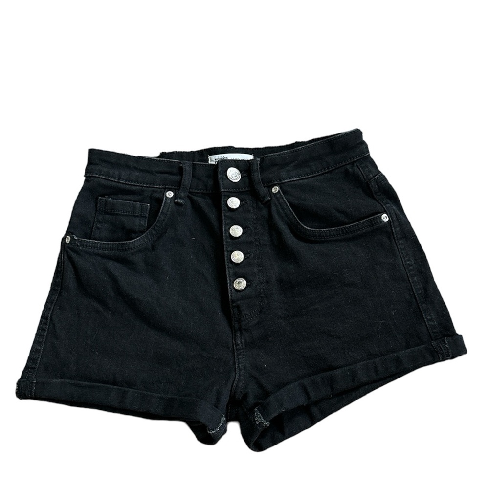 Zara Authentic Trf Trafaluc Black Denim Shorts Button-fly